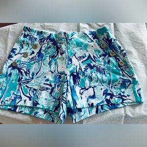 Lilly Pulitzer Tropical Marina Knit Shorts Blue Green Elephant Appeal Size 0